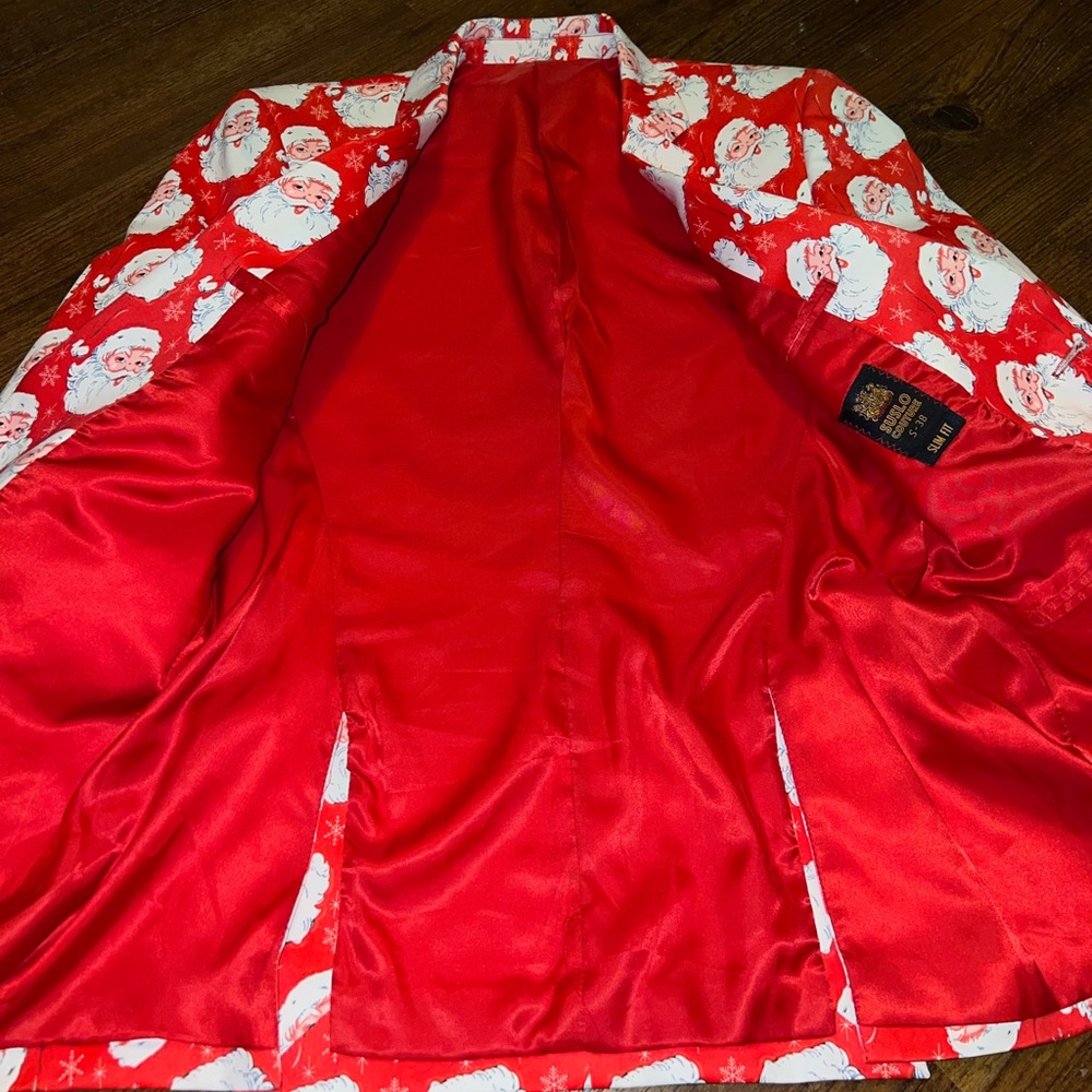 Suslo Couture Red & White Holiday Festive Slim Fit Blazer Sport Jacket Size S-38 - Picture 5 of 12